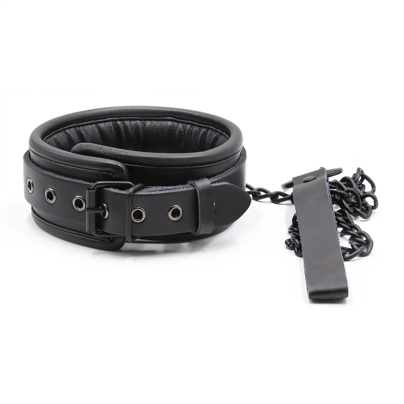 Bdsm Bondage Collar Genuine Leather And Iron Chain Link Metal Hole Slave Collars For Women Sex Toys For Couples Sex Restraints