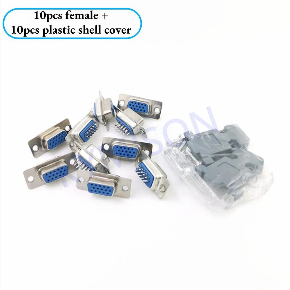 10 sets RS232 Parallel Serial Port DB15 3-Rows 15 Pin D Sub 10pcs Male/Female Solder Connector + 10pcs Plastic Shell Cover