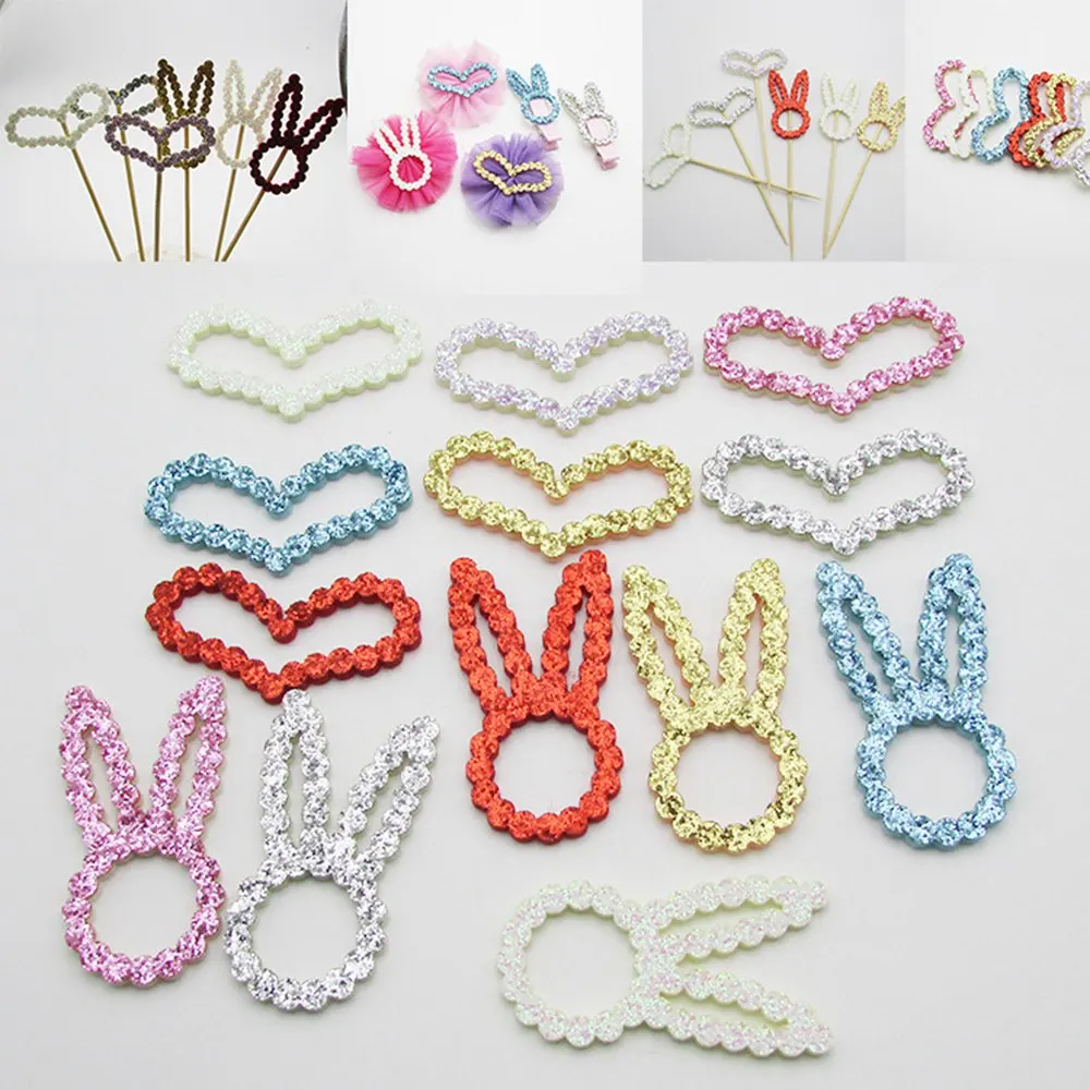 

100PCS/Lot Glitter Hollow Frame Rabbit Easter Bunny Hearts Patches for Children Headwear Garment Accessoires