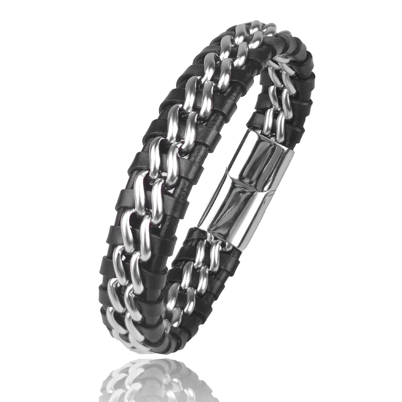 Echtes Leder-Kettenarmband für Herren, magnetischer Edelstahlverschluss in vergoldetem Gold, exklusiver Schmuck, Geschenk, Großhandel