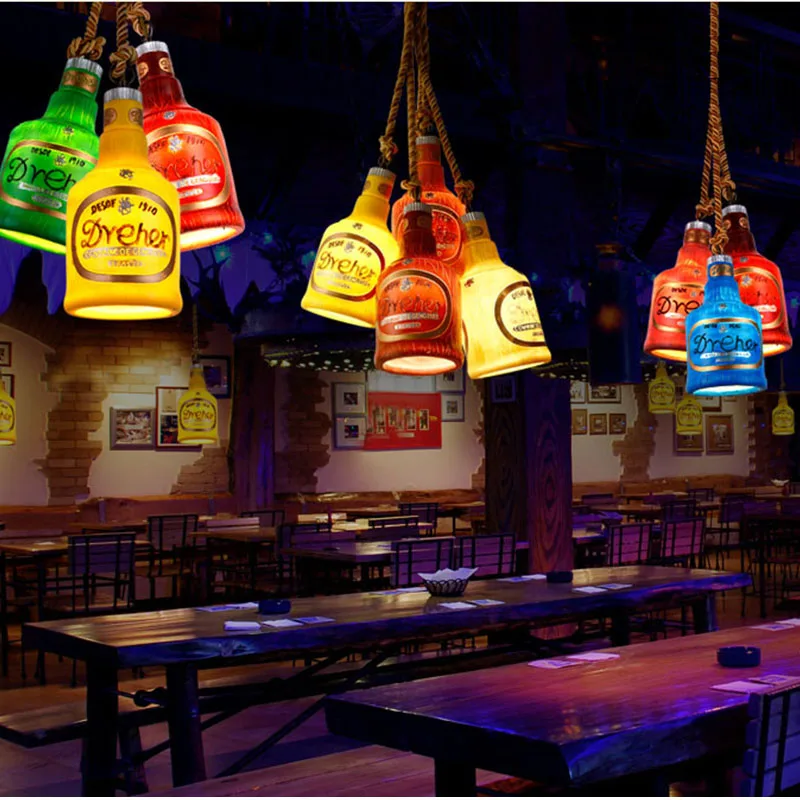 American Creative Retro Bar Counter Resin Wine Bottle Single Head Chandelier Cafe Restaurant Personality Lamp Wine Lamp 110-240V