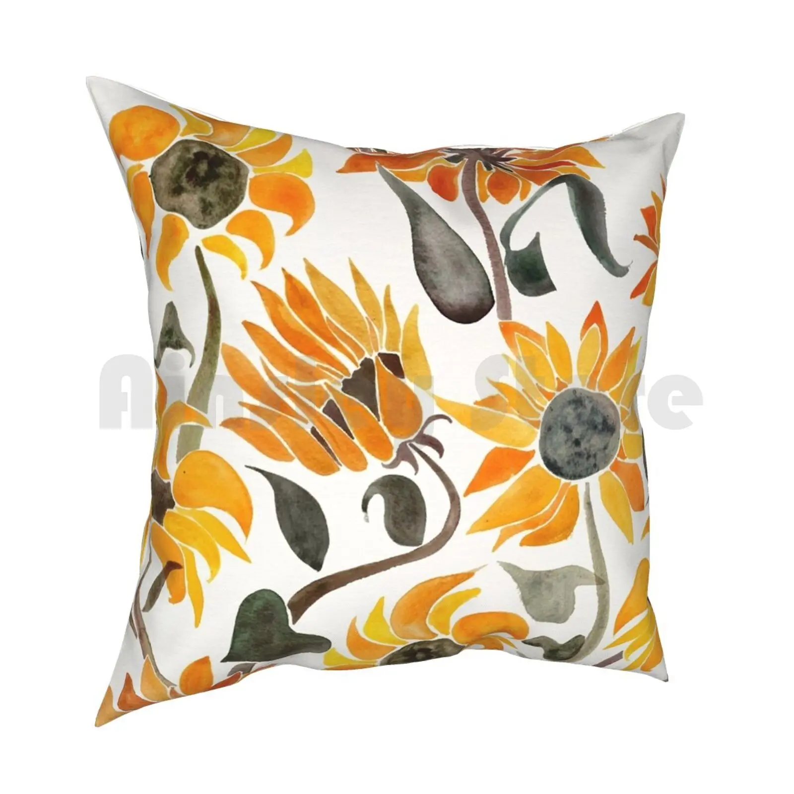 Sunflower Watercolor – Yellow & Black Palette Pillow Case Printed Home Soft DIY Pillow cover Sunflower Flower Flowers