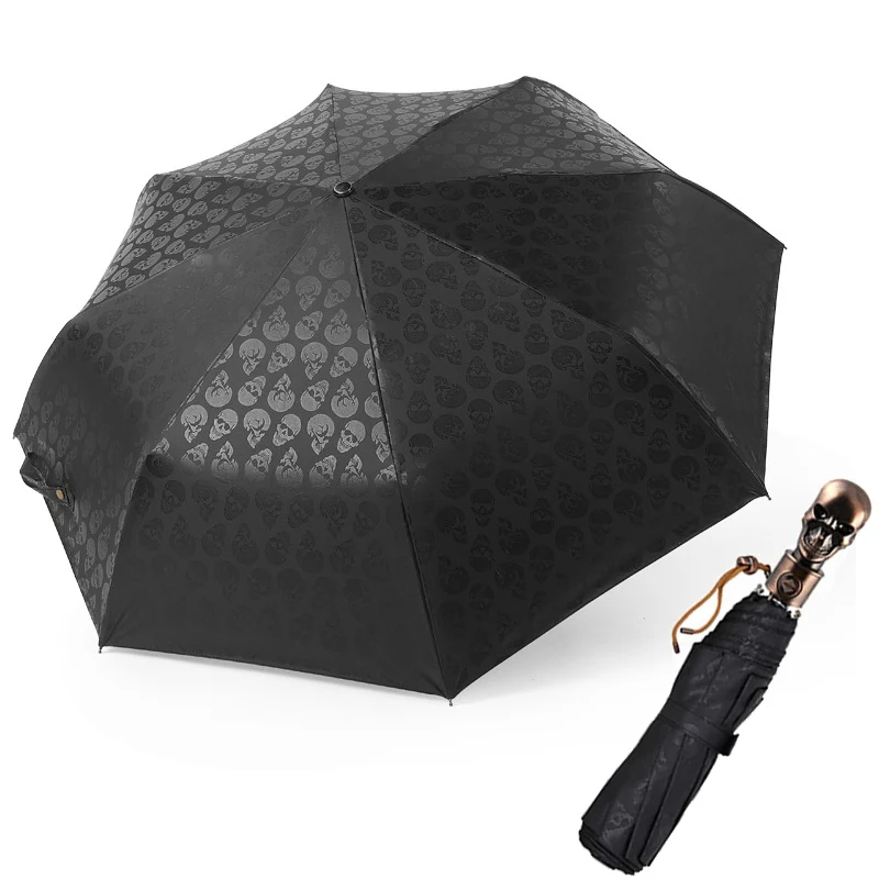 Classic Retro Skull Men Women Umbrella Windproof Automatic Folding Male Female Business Parasol Anti-UV Sun Protection Paraguas