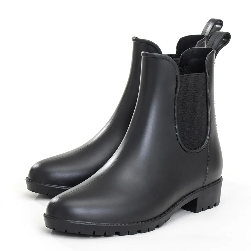 Chelsea Rain Boots for Women PVC Ankle Rain Shoes Waterproof Solid Women's Boot Elastic Band Rainy Shoes Woman Fishing Shoes