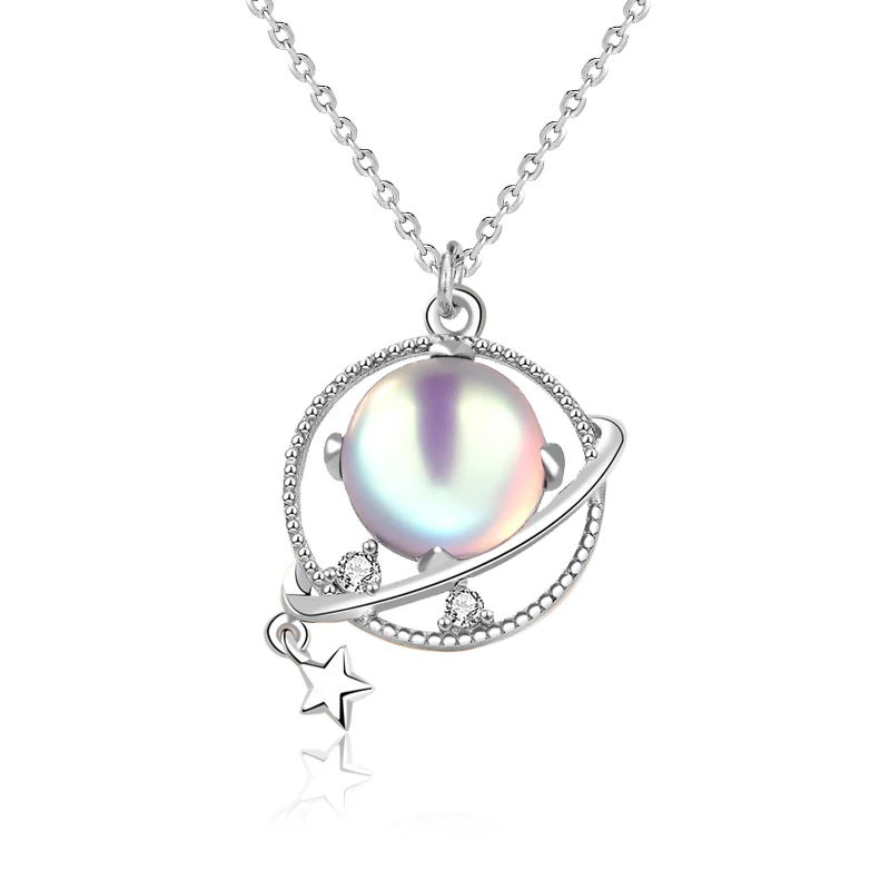 

S925 Sterling Silver Dream Planet Necklace Female New Product Moonlight Stone Necklace Jewelry