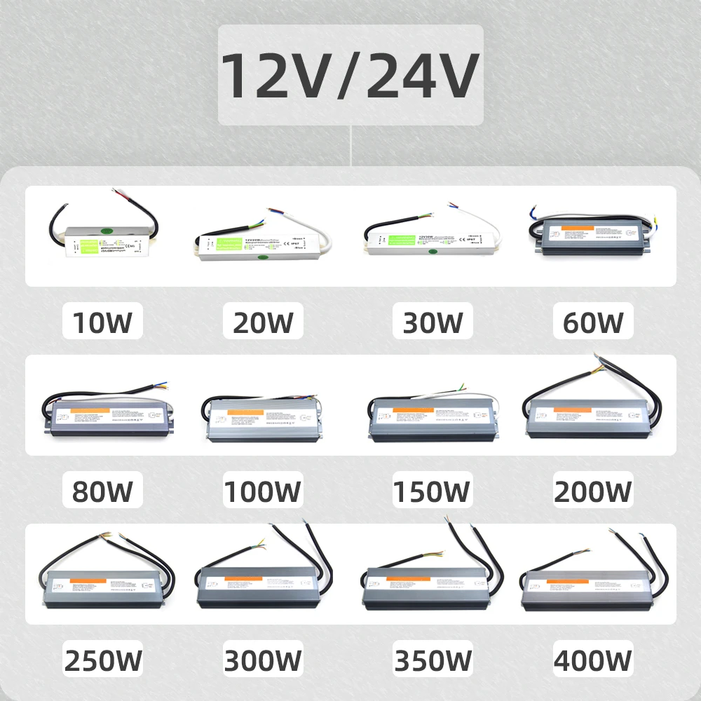 Transformador de fuente de alimentación conmutada a prueba de agua IP67, controlador de iluminación de CA 110V ~ 220V a cc 12V 24V, 30W, 50W, 100W,