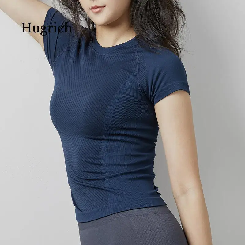 Spring and Summer Fitness 2021 Solid Color Running Short Sleeve Elastic Women's Breathable T-Shirt