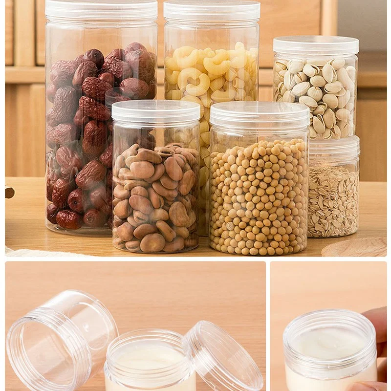 Multifunction Storage Jar with Lids Food Storage Container Multigrain Storage Tank Cosmetic Jar Container PET Clear Sample Pot