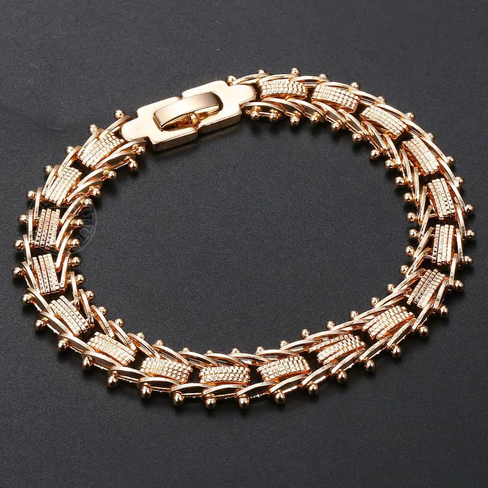 Women Girls 585 Rose Gold Color Bracelet Geometric Spicate Strand Round Chains Bracelets Wedding Girls Jewelry 7.5inch CB21