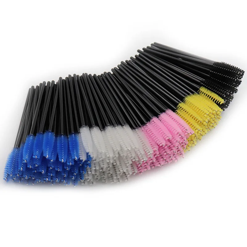 Brosse à cils en nylon de poulet pour salle de bain, tige noire, brosse à mascara, peigne, microbrosse, brosses à tête souple pour femmes, outils de maquillage, 50 pièces