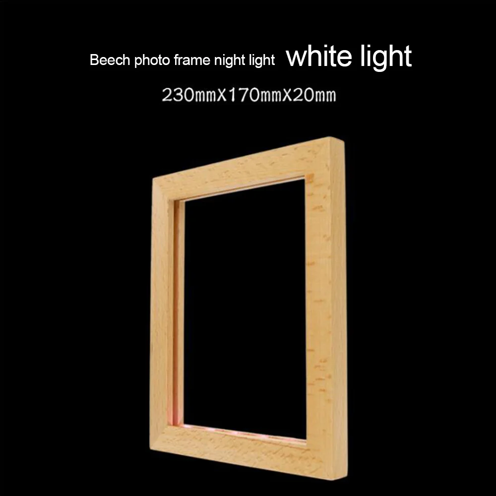 Creative DIY Wooden Photo Frame LED Night Light 3D Carving Beech Luminous Acrylic Crystal Decoration Customization LED 09