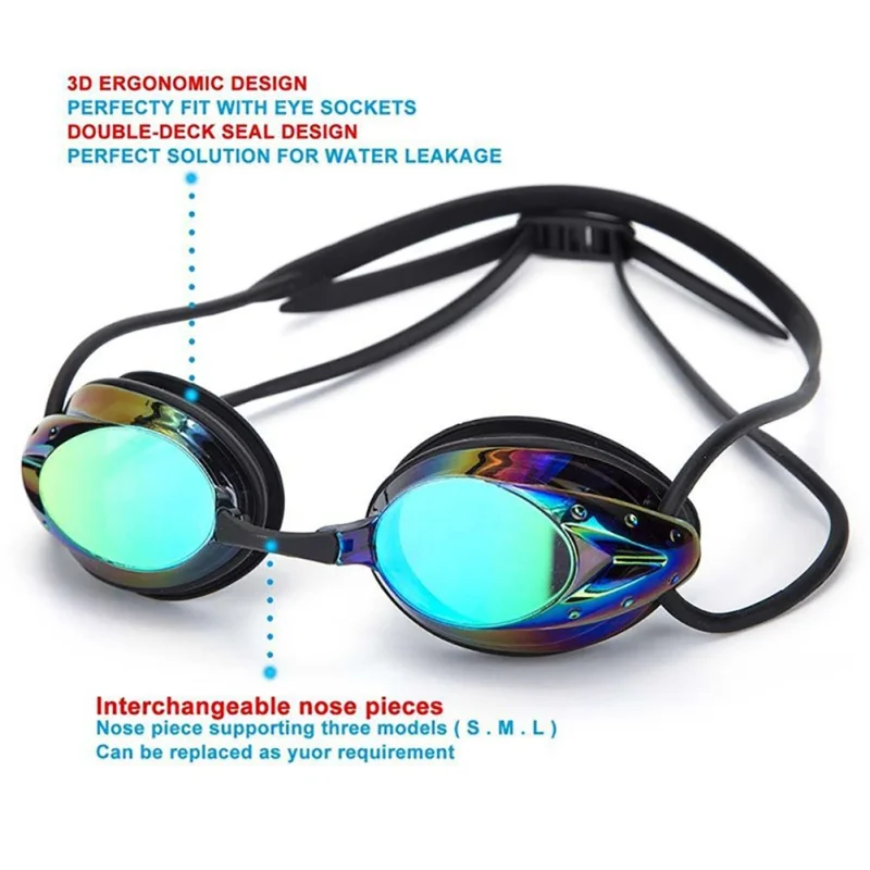 Gafas de natación impermeables para hombres y mujeres, lentes galvanizadas antivaho de alta definición, gafas de competición para adultos, novedad