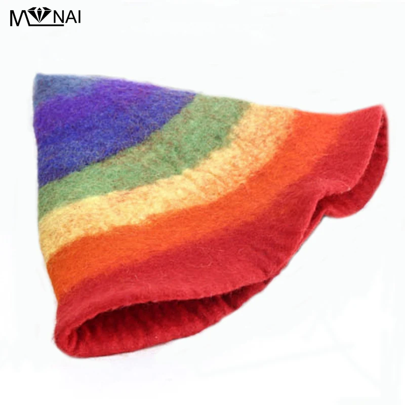 Witch Hat Handmade Steeple Rainbow Wool Felt Hat Autumn Winter Creative Gifts Street Fashion Cute Hats Witch accessories