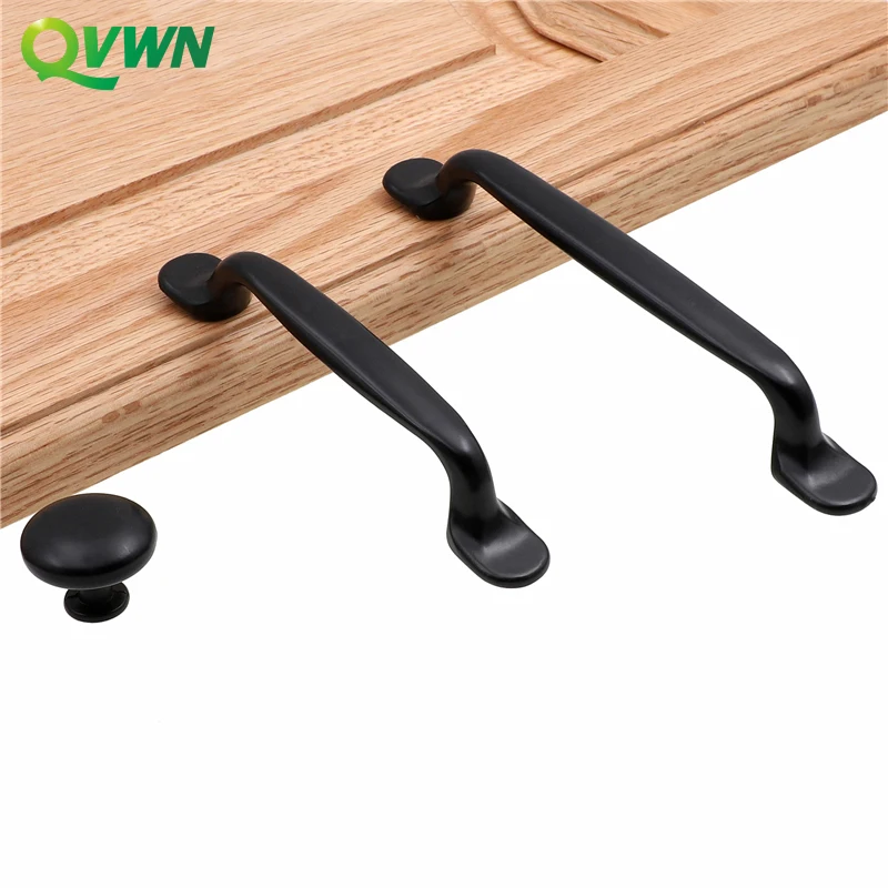 QVWN Aluminum Alloy Black Cabinet Handles American style Kitchen Cupboard Door Pulls Drawer Knobs Fashion Furniture Hardware