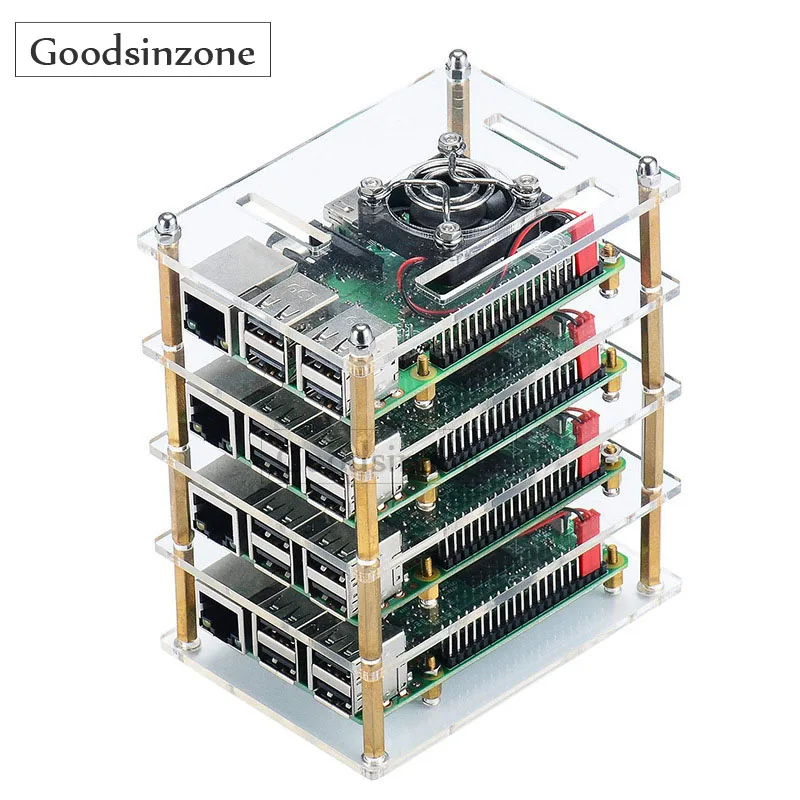 4 Layers Raspberry Pi 4 Model B Cluster Case, Raspberry Pi 4 Case with Cooling Fan Kit for Raspberry Pi 4B, Pi4 (4-Layers)