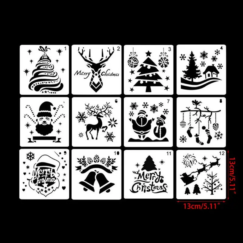 12 Pcs Plastic Painting Stencil,Christmas Themes Santa Claus Snowman Christmas T M17F