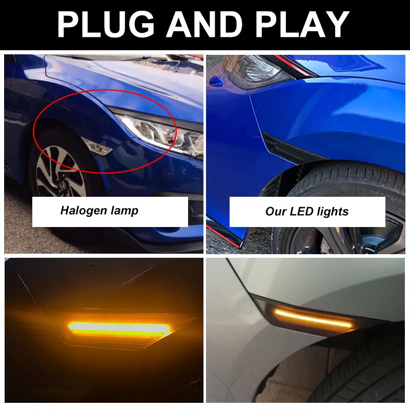 2pcs Car Side Signal Lights Marker Lamp Lens LED Bulbs For Honda Civic 2016 2017 2018 2019 2020-2021 34350-TET-H01 34300-TET-H01