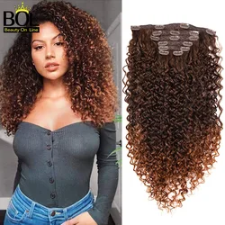 BOL-Extensions de Cheveux Synthétiques à Clips pour Femmes Noires, Postiches Bouclées Kinky Double Wef, 16 Clips, 26 Pouces, 140g, 7Pcs