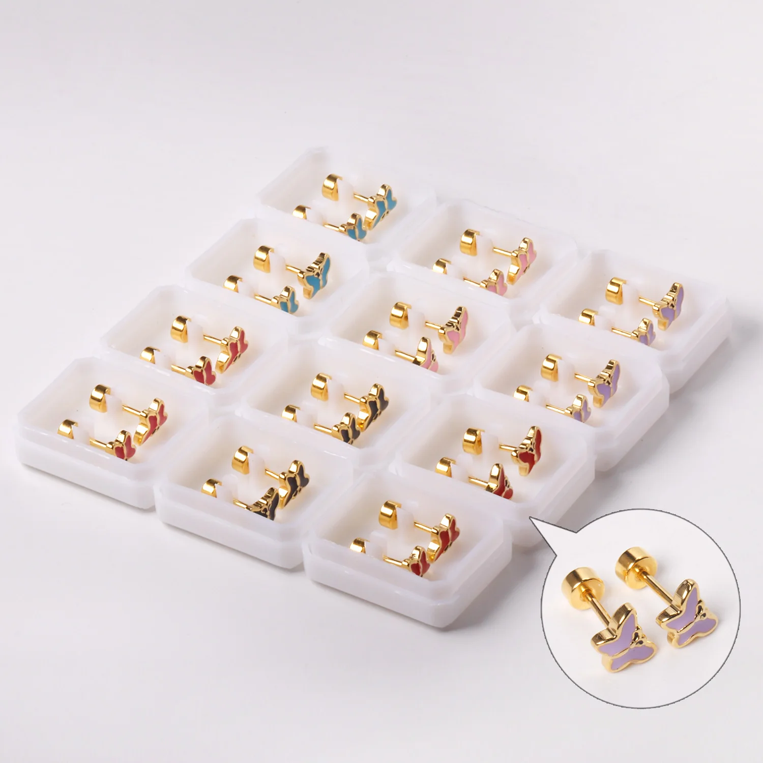 12 Pairs Earrings Stainless Steel Jewelry Women серьги Colorful Bule Butterfly Flower Animal Plant Fashion Earring Wholesale