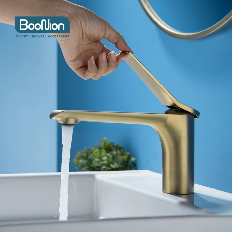 

Boonion brass basin mixer Brushed gold bathroom tap single handle hot & cold single hole simple style