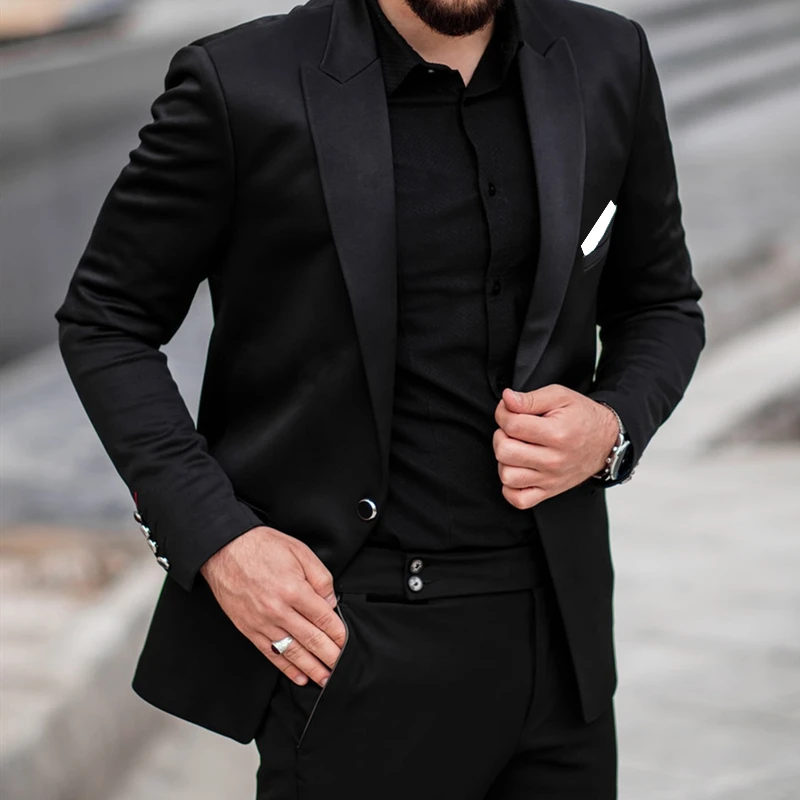 

Tailor Made Fashion Black Lapel Men Suits Slim Fit Groom Tuxedo For Wedding Dress Dinner Party Male Clothing (Jacket+Pants)