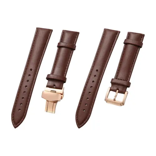 Imagen 2 del producto Correas de reloj de cuero genuino, Correa Universal de hebilla de mariposa de 12-22mm, correa de hebilla de acero de 22mm