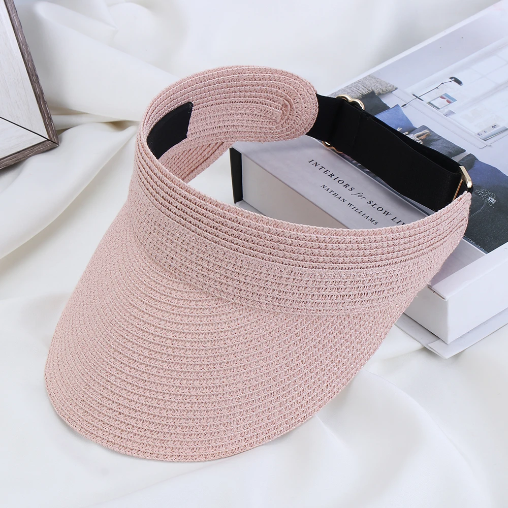 Summer Fashion Beach Hat Cool Empty Top Straw Foldable Cap for Womens Wide Brim Sunhat Outdoor UV Protective Sun Visor Hat