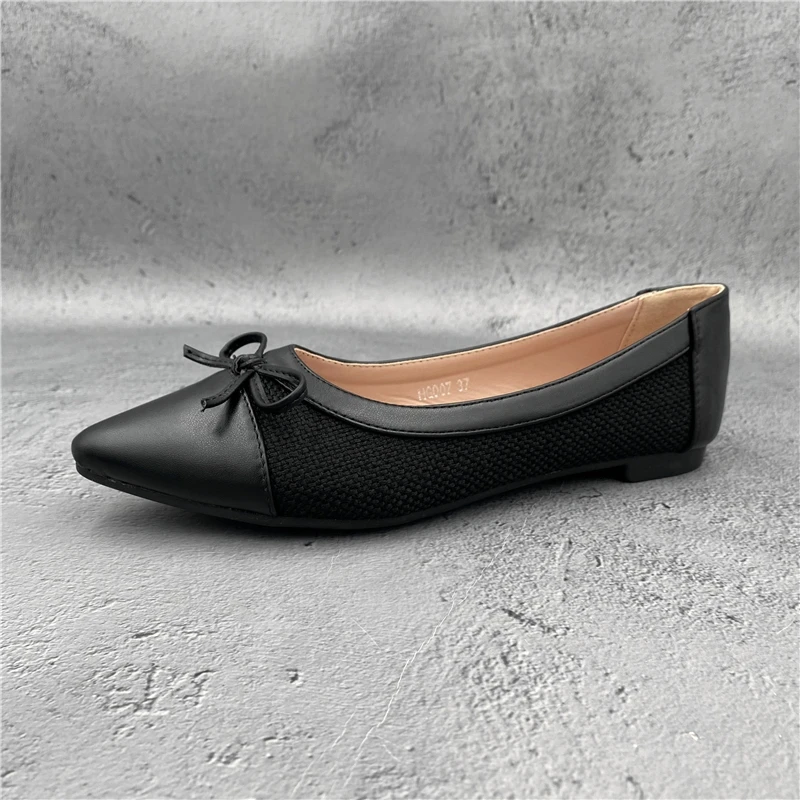 Plus Size EU41 Flat Shoes Women Pointed Toe Bow Slip On Loafers 2021 Fall Fashion Leather Ballet Flats Ladies Casual Work Shoes