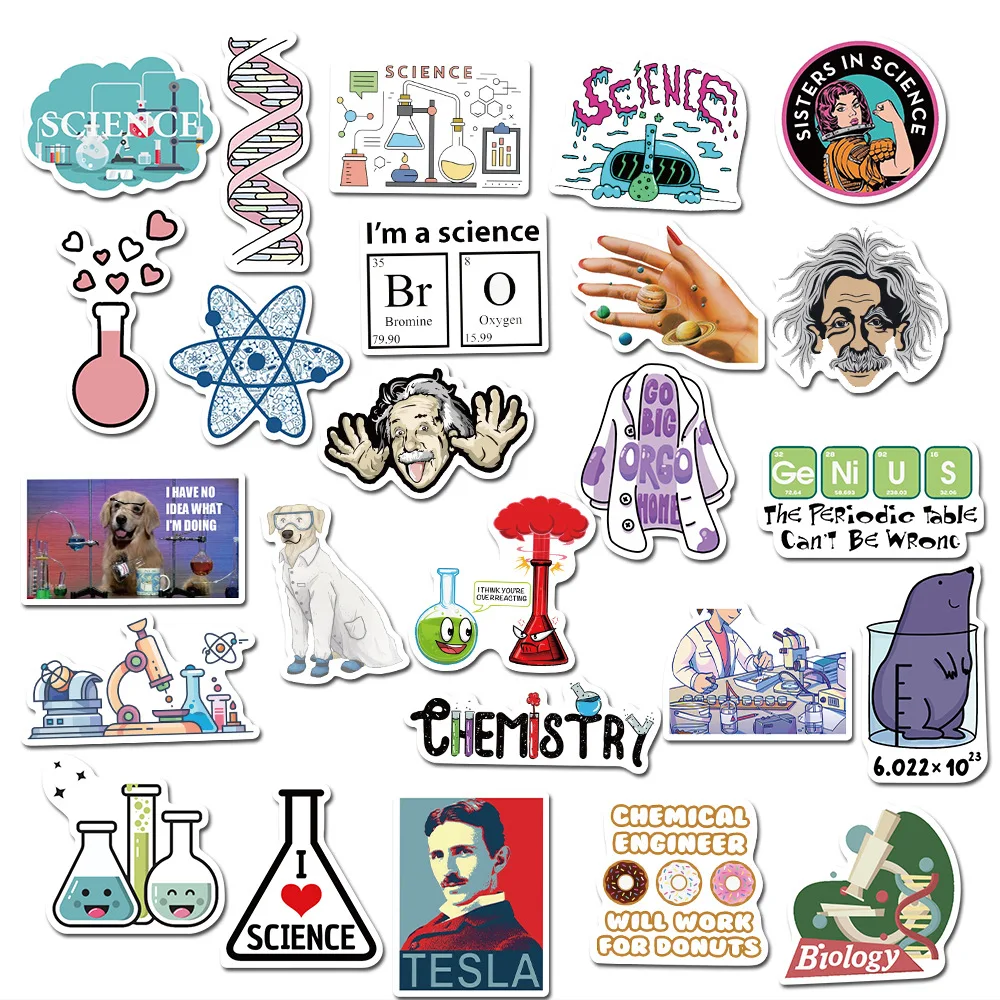 10/30/50PCS Science Lab Stickers Class Back to School Waterproof Sticker for Student to Stationery Laptop Bike Decal Sticker Toy