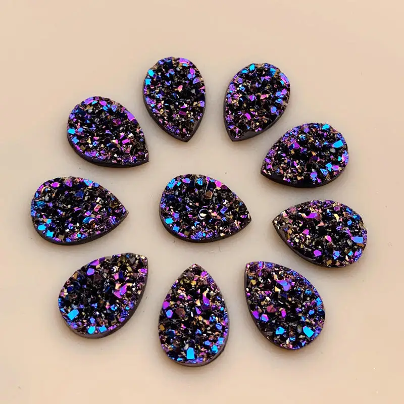 DIY 50PCS 9*13mm Mineral Surface Resin Rhinestone Flatback Glitters AB Cabochon Stone DIY Wedding Decoration Crafts -A573