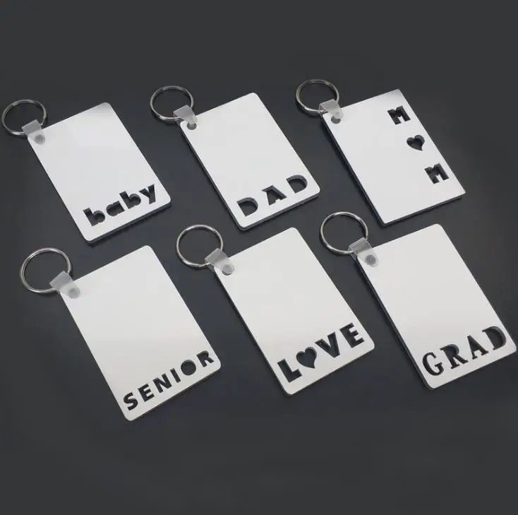 

Sublimation Keychain Party Favor LOVE GRAD DAD MOM SENIOR Key Chain Creative DIY Gift Blank MDF Keyrings SN130