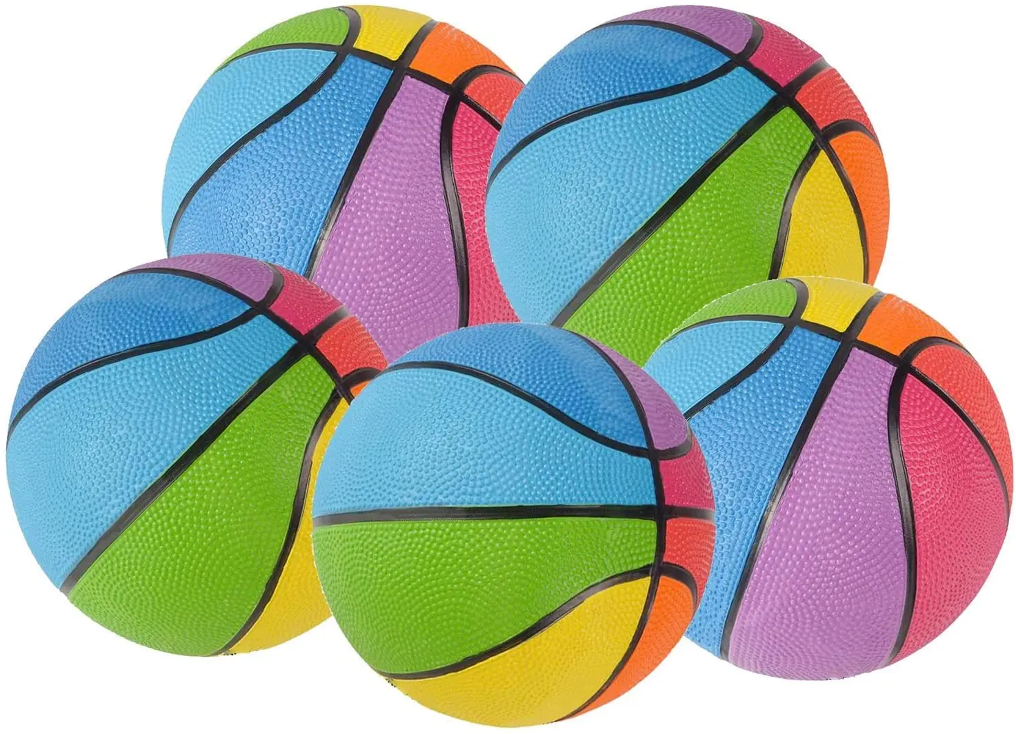 Pelota de juego para interiores y exteriores, globo de práctica para aula, juguete de Mini baloncesto (5 paquetes), todo tipo de baloncesto arcoíris de 7 pulgadas