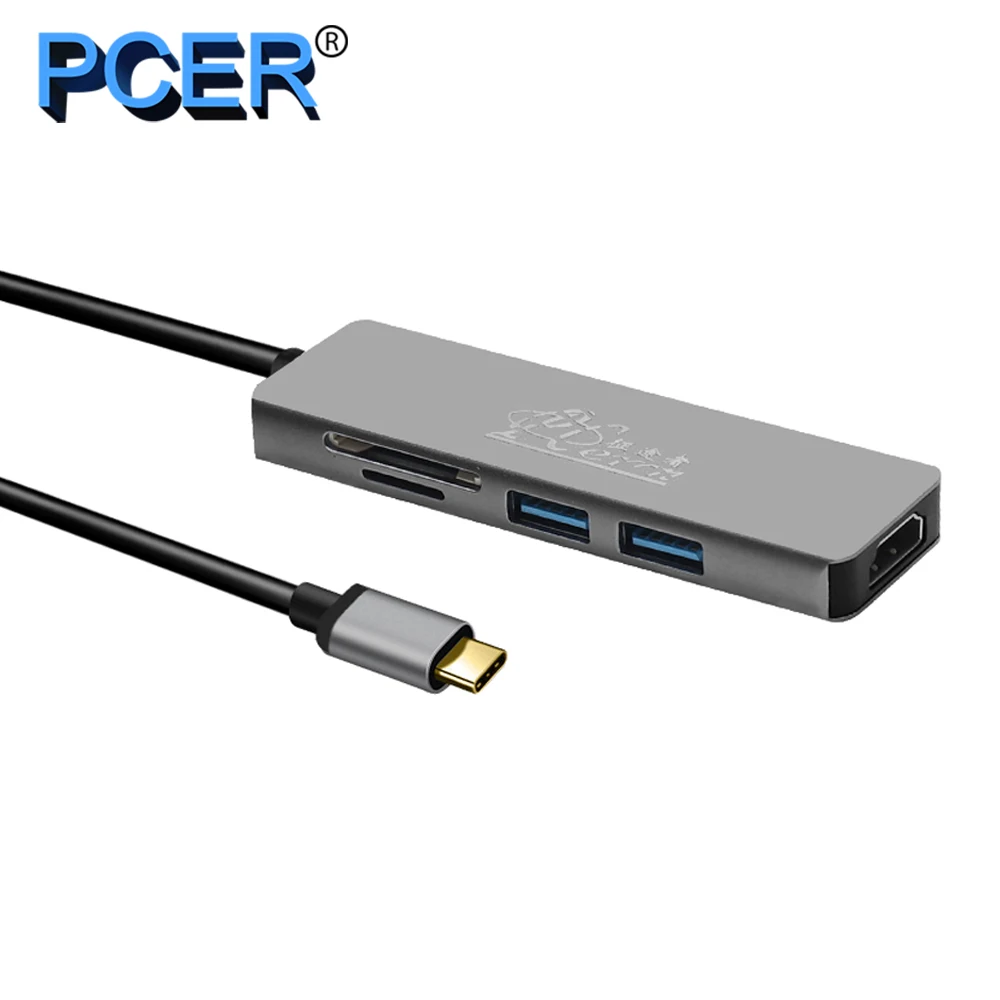 PCER USB-C HUB tipo C HUB a USB 3.0 tipo c adattatore HDMI lettore di schede SD/TF HUB tipo-c convertitore 5 in 1 Thunderbolt 3