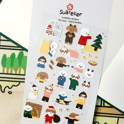 Suatelier Merry Hodoo Dog Stickers Christmas Make-up Poodle Scrapbook Supplies Korea Cute DIY Sticker Craft No.1115