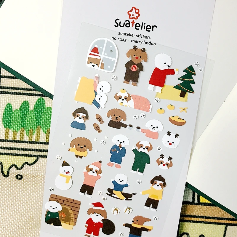 Sonia Merry Hodoo Dog Stickers Christmas Make-up Poodle Scrapbooking Cutting Dies Craft Korea Suatelier Paper Material