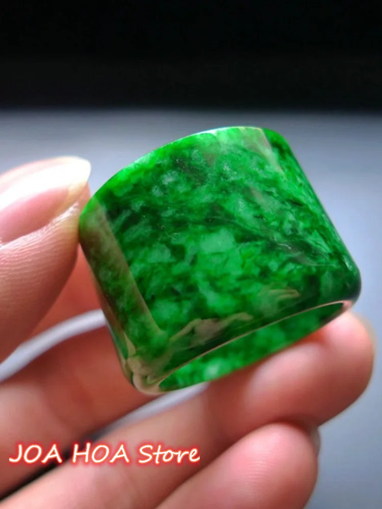 Emerald Emperor Green Handring Dry-green Iron Dragon Jade Pull Finger Male Jadeite Ring Quality Jewelry