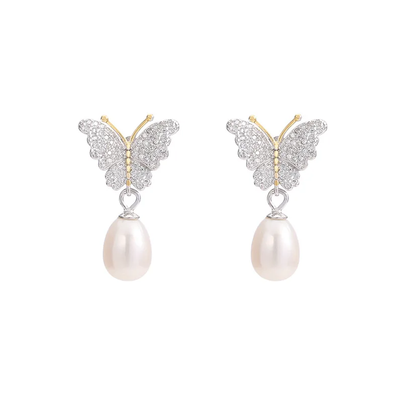 

Women's S925 Sterling Silver Butterfly Earrings Setting for Pearls Jewelry Diy Making Accessories Earring Hooks Jewelry