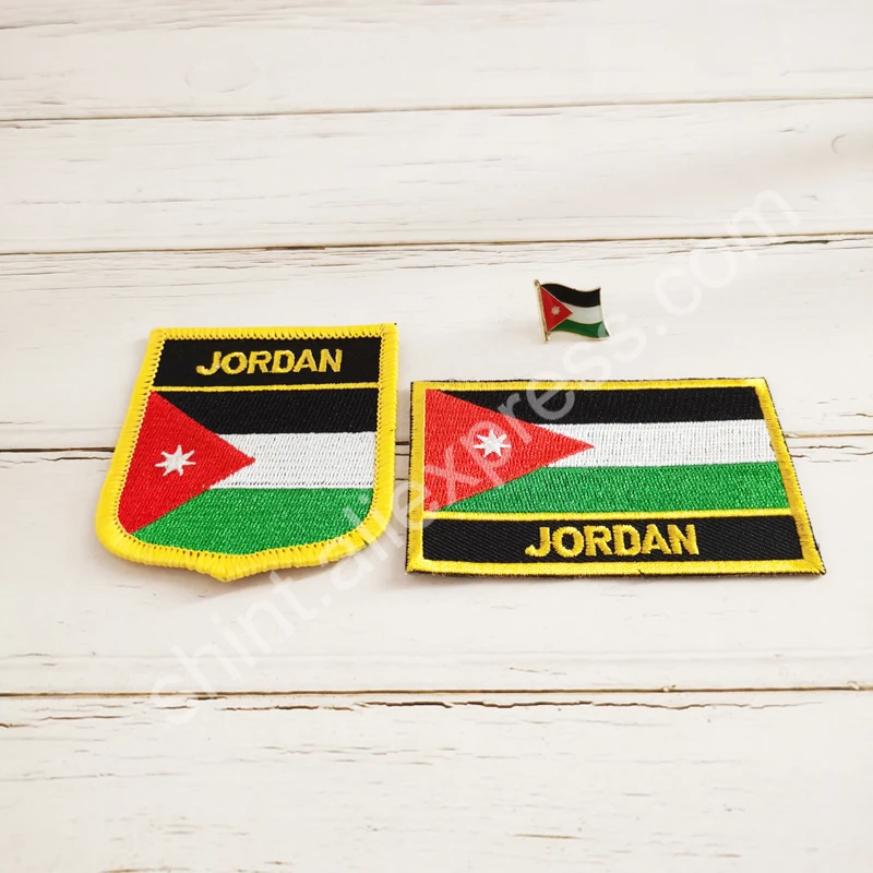 Jordan National Flag Embroidery Patches Badge Shield And Square Shape Pin One Set On The Cloth Armband Backpack Decoration Gifts