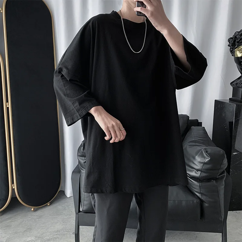 Black Gray Solid Brief Casual Fashion Men T Shirts Long Sleeve 2022 Autumn Spring Clothing Harajuku Loose Studen Top Oversized