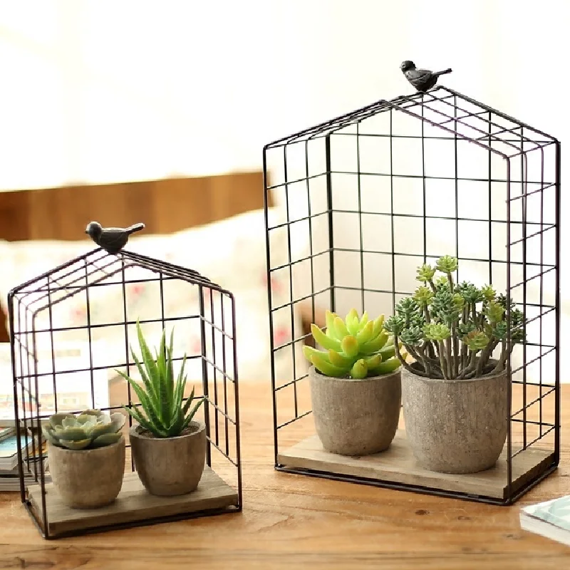 

American Retro Wrought Iron Table Rack, Succulent Storage Rack, Small Flower Stand, Creative Bird Cage Decorative Frame