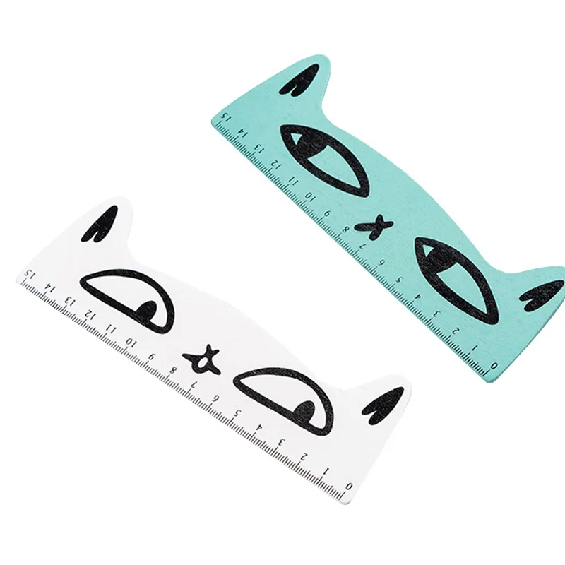 12 Pcs Cartoon Creative Cat Wooden Stationery Ruler Student Cute Color Drawing Hand Ruler 15cm