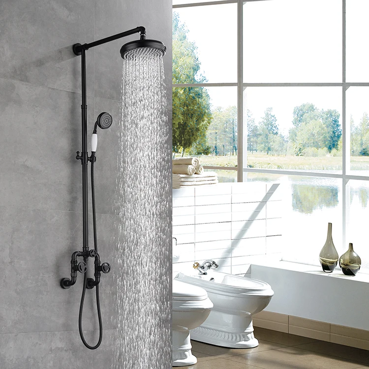 Industrial style Art design Brass Bathroom shower faucet set Wall Mounted Black Shower mixer faucet Set 2 Functions Top Quality