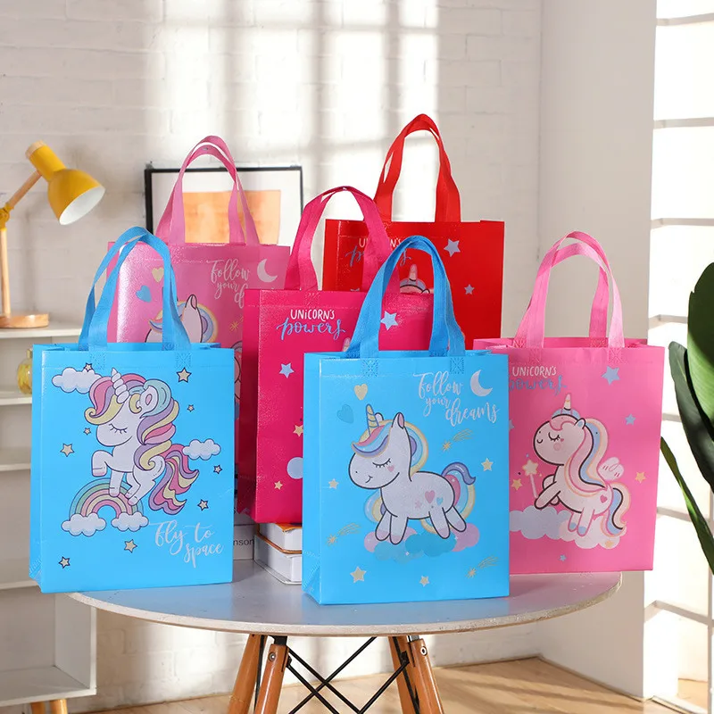 

4Pcs Unicorn Gift Tote Bags Kids Birthday Party Favor Travel Storage Package With Handle Shopping Bag DIY Gift Bag Navidad2021