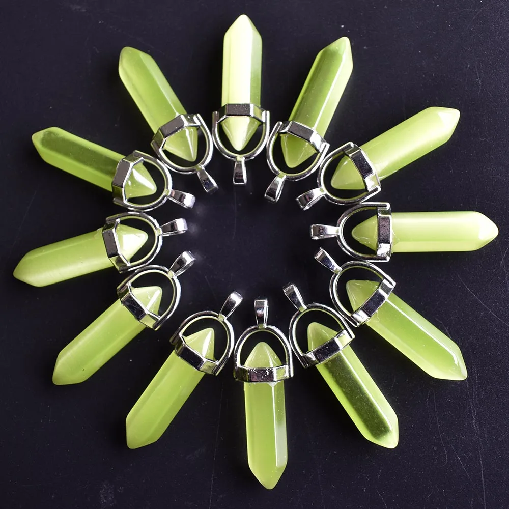 Modische, hochwertige Katzenaugen-Stein-Mischsäulen-Anhänger mit Chakra-Spitze für die Schmuckherstellung, 24 Stück/Los, Großhandel – Detail 4