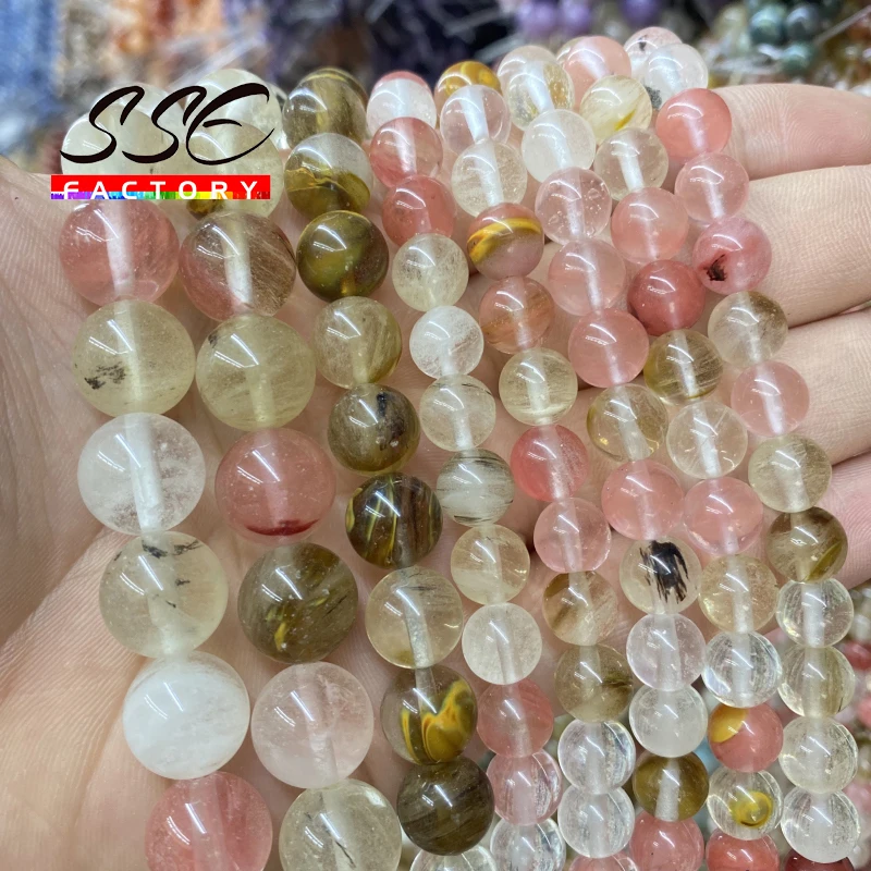 

Natural Watermelon Tourmaline Stone Cherry Quartz Round Beads 6 8 10 12mm For Jewelry Making Needlework Bracelet Diy 15" Strand