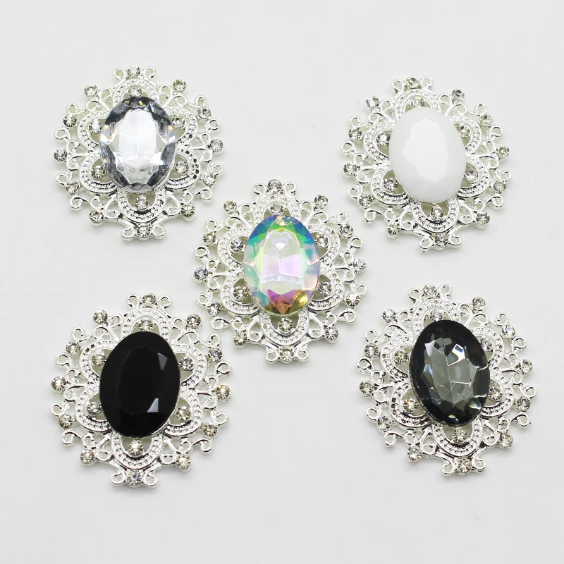 Delicate Jewelry Accessories Buckle 10/Pcs 30x33mm Rhinestone Decorative buckle various Colors Button Craft Handmade Production