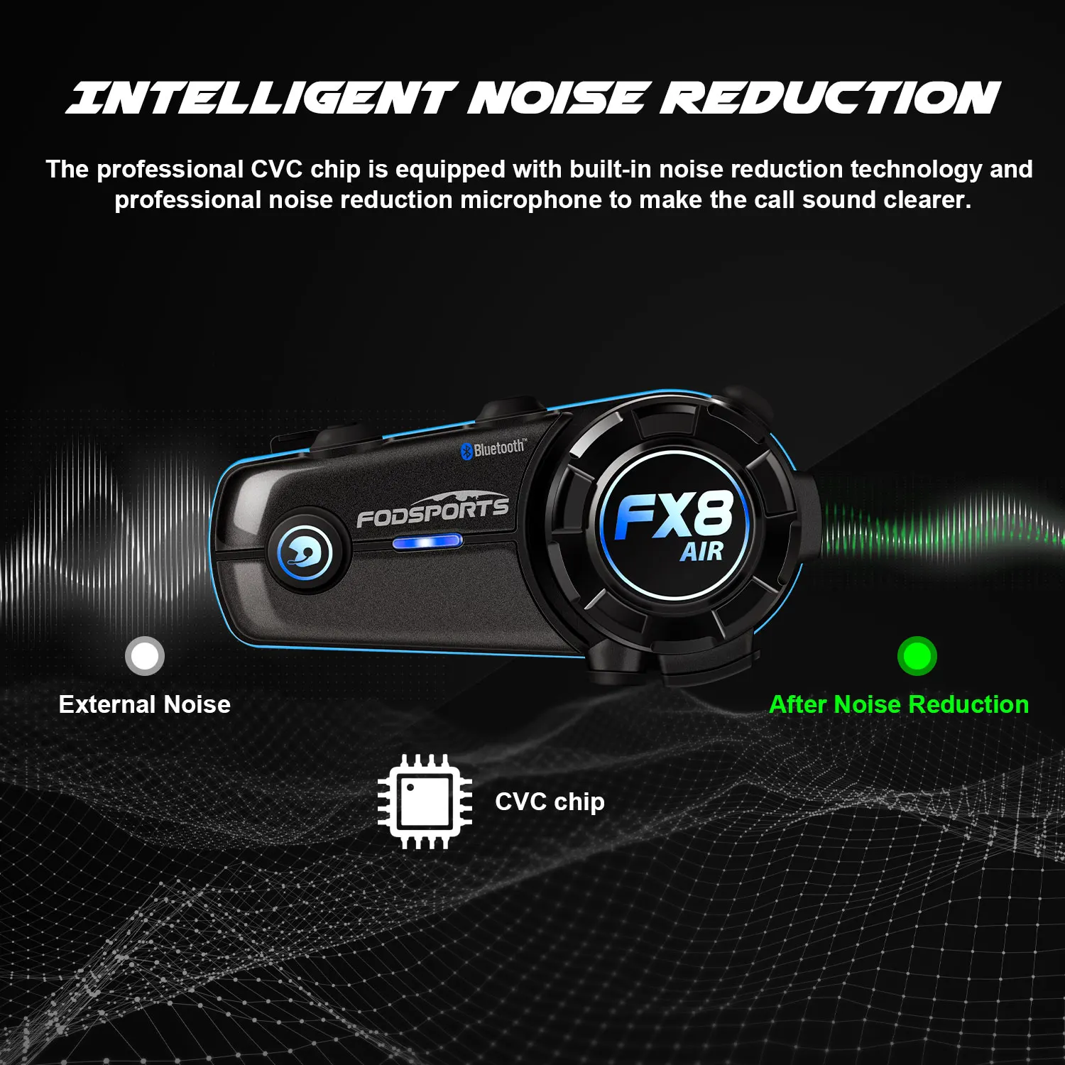 Fodsports FX8 AIR Motorcycle Intercom Wireless Bluetooth Helmet Headset, 4 Riders 1000M