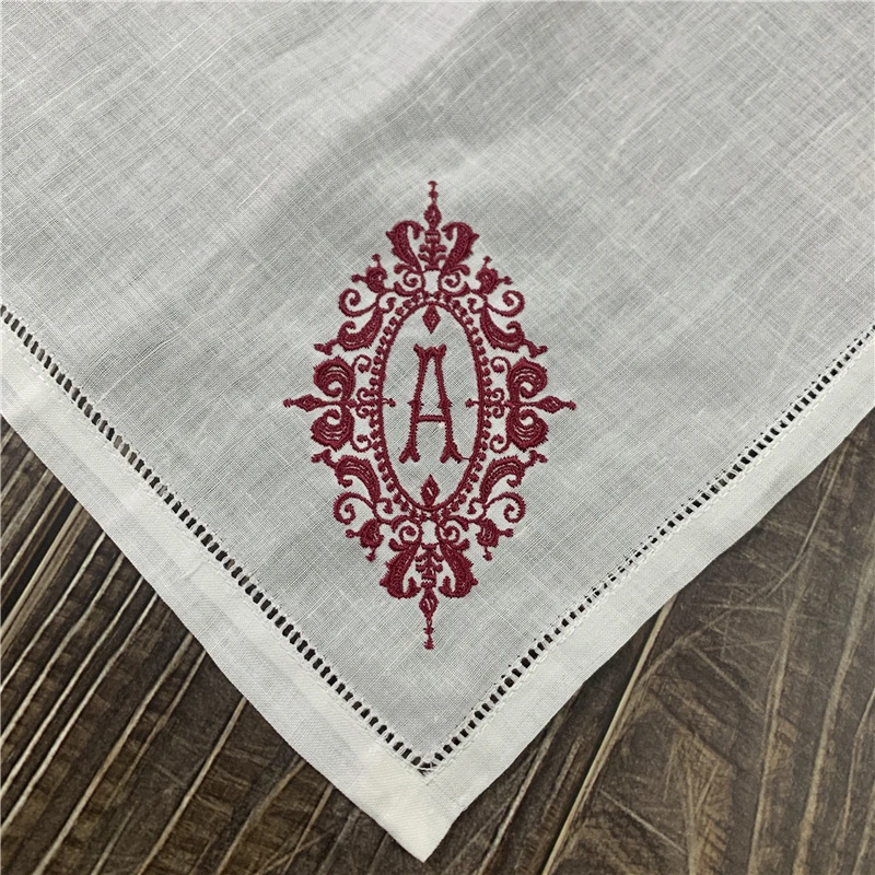 12 PCS Monogrammed Handkerchiefs White Pure Ramie Fabric Hankies Hemstitched Border / Plain Classic High Quality 13X13-Inch