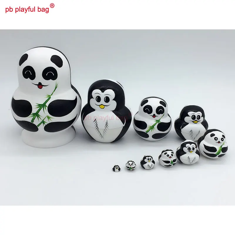 PB Playful bag Ten story panda Penguin double faced Russian dolls funny wooden toy set crafts gift decorations HG10