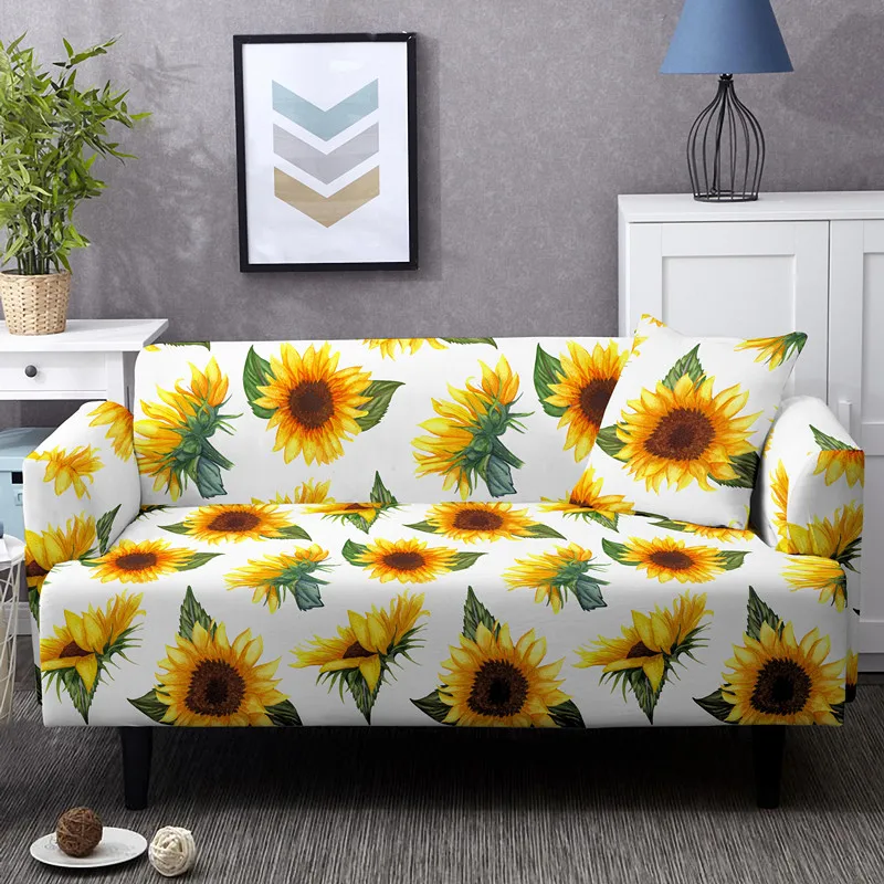 Sunflower Elastic Sofa Covers For Living Room Washable Sectional Corner Couch Cover Fully-wrapped L Shape Slipcovers